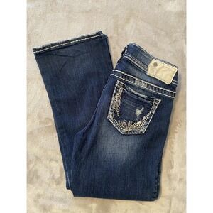 Silver Jeans Jeans Sz 26x32 Suki Dark Wash‎ Bootcut Embroidered Sequins Western